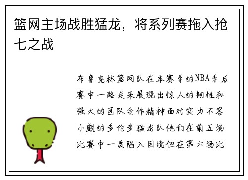 篮网主场战胜猛龙，将系列赛拖入抢七之战